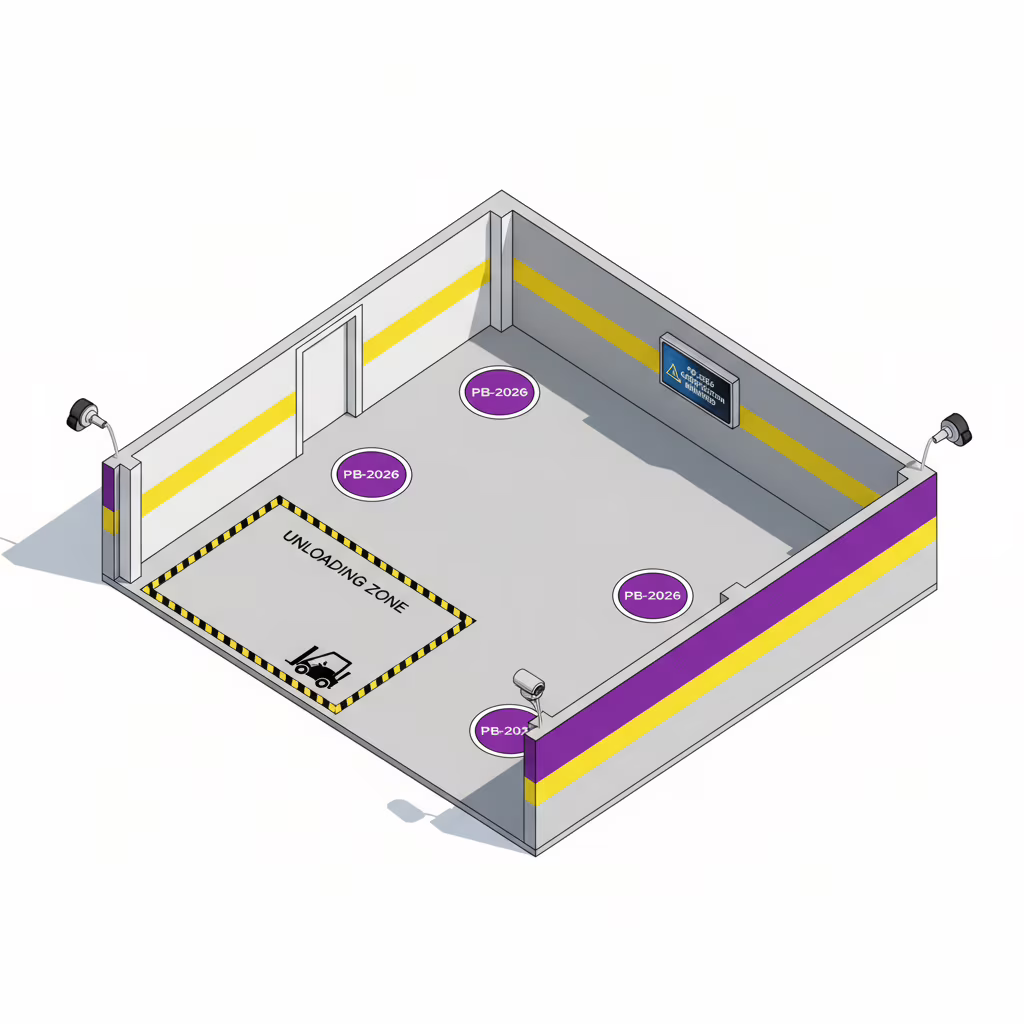 План склада 50 кв.м с датчиками ПБ-2026