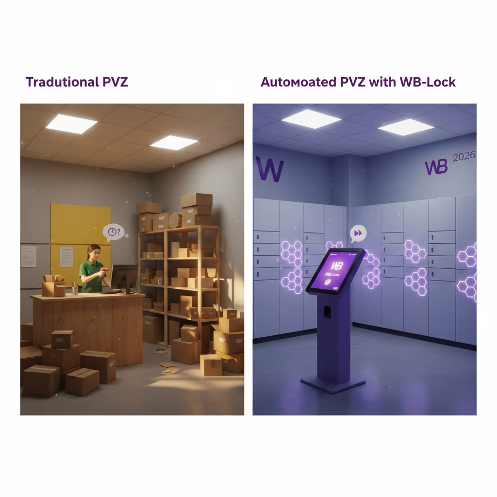 Сравнение традиционного и автоматизированного ПВЗ с системой WB-Lock для круглосуточной работы