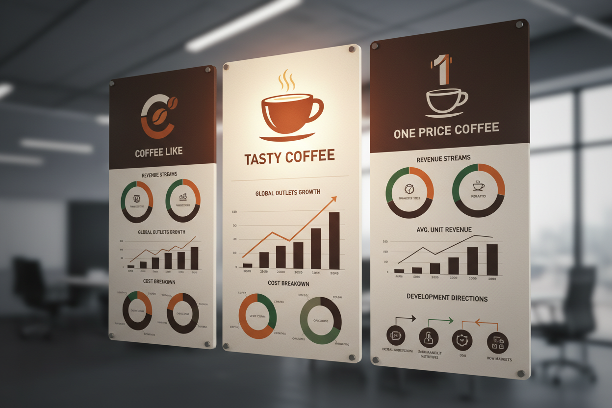 Инфографика бизнес-моделей и масштабов крупнейших российских кофейных франшиз