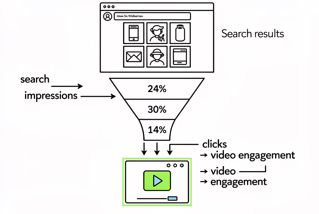 Воронка продаж Wildberries от поисковой выдачи до клика на видеообложку