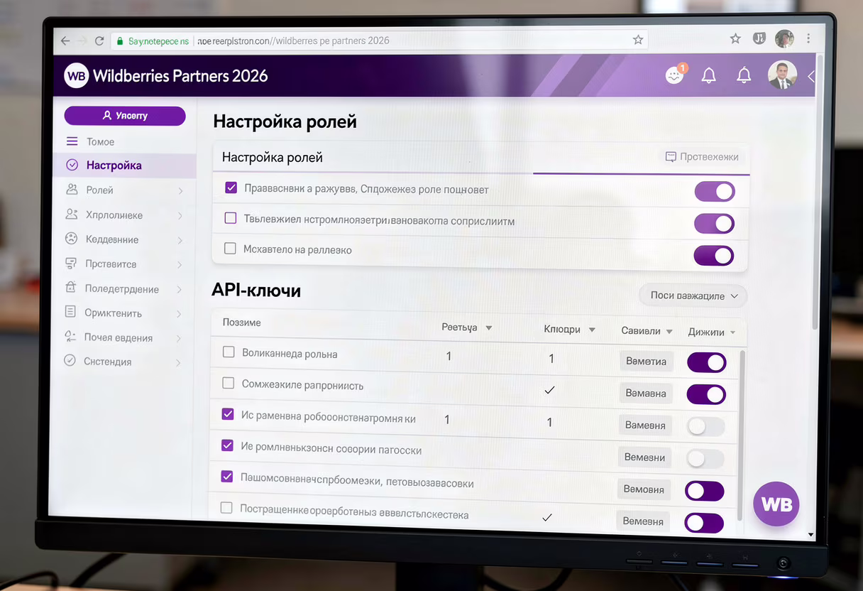 Интерфейс настройки API и ролей в личном кабинете поставщика Wildberries 2026