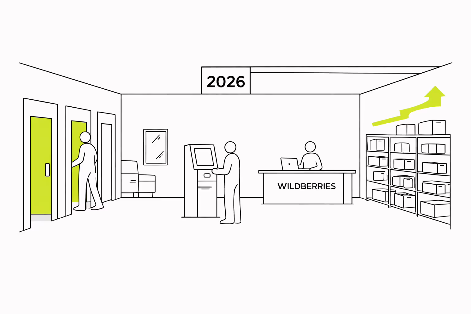 Планировка современного ПВЗ Wildberries с примерочными и зонами самообслуживания